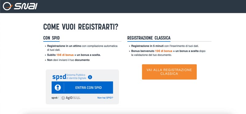 registrazione SPID SNAI